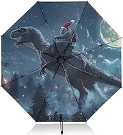 [PDZRMY] Dinosaur Moon Christmas Hat UV Protection Travel Umbrella Compact for Rain and Sun - Auto Open and Close UPF 50+ Windproof Portable 46” Sun Umbrella for Women and Men