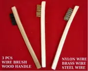 8" WIRE BRUSH Wood handle Nylon Brass and Steel wire 3 Pcs 200mm