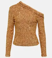 [Self-Portrait] Self-Portrait Sequined off-shoulder top AU 6 gold