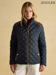 Joules Braemar Luxe Navy Blue Showerproof Diamond Quilted Coat (152813) | $298