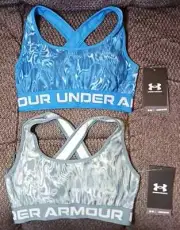 2 Sports Bras Size XS Under Armour Photon Blue & Seaglass Blue Crossback