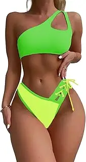 [YELAIVP] Women's Ribbed V-Wired High Waisted Bikini Padded Crop Top High Cut Two Pieces Swimsuits