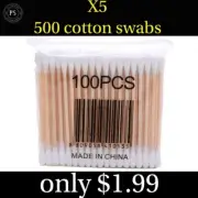 500 Baby Q-tips/Cotton Swabs bamboo Stick Double Tip 5 packs of 100 swabs