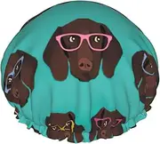 German Shorthaired Pointer In Glasses Print Shower Cap For Women Men Reusable Lightweight Soft Bath Hair Cap With Elastic Band