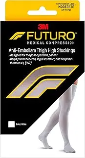 Futuro Anti Embolism Thigh High, Closed Toe, Moderate Compression, White Stocking – Medium/Regular Length