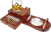 Cigar Ashtray Coaster Whiskey Glass Tray and Wooden Ash Tray with Cigar Cutter