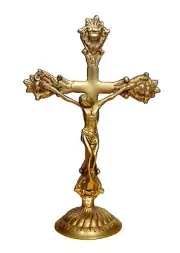 Brass Idol, Jesus Cross Christ Statue in Antique Finish - 11"