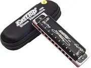 Diatonic Blues Harmonica 10 Holes Blues Harmonica 20 tones black T008K with Case，More Professional Harmonica for Beginner ，Students，Adults and Professional Player (Key of E)
