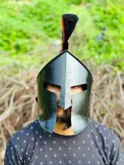 Medieval Spartan Black Helmet Knight With Plume Roman King 300 Movie Leonidas