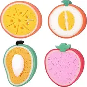 JCZD 4 Pack Shower Sponge, Cute Fruit Shaped Bath Sponge Bath Brushes Sponges Scrubbers Bathing Tools-Multicolor