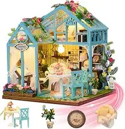 Yiwsnust DIY Miniature House Kit Greenhouse - Mini Dollhouse Kit with LED Light - Tiny House Kit for Adults to Build - Mini House Making Kit with Furniture - Creative Craft Birthday Gift Home Decor