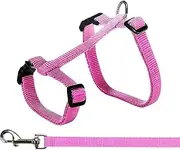 Cat Kitten Puppy Nylon Adjustable Harness Leash Clip Walking Lead Collar (Pink)
