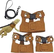 Bearded Dragon Harness - Adjustable PU Leather Walking Vest, Soft Traction Set | Comfortable Training Outfit with Lead Rope for Everyday Pet Travel, Safety Outdoor Reptile Jacket, 3x Size