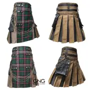 Men's Gothic Kilt National Scottish Tartan Front Apron Utility Kilt Size 28-62
