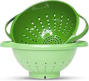 Crisp 2-Piece Mini Colander Berry Baskets With Handles - Food Strainers For Kitchen - Small Colander For Berries, Strawberry & Grape - Dishwasher Safe Berry Strainer - Made in the USA - Bright Green