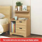 Wooden Bedside Table with Chest of Drawers Shelf Tallboy Cabinet Bedroom Storage