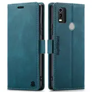 For Nokia C21 Plus Case RFID Blocking Retro Flip Premium Leather Card Holder Wallet Cover – (Cyan Blue)