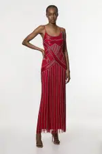 Petite Crystal Beaded Strappy Woven Maxi Dress