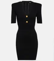 [Balmain] Balmain Ribbed V-neck mini dress UK 16 black