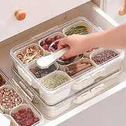 2 Pack Divided Serving Tray, Snackle Box Charcuterie Container with Lid and Handle, 9 Compartment Snackle Box Container, Portable Divided Serving Platter Snack Fruit Tray for Nuts Spices Fruits Snacks
