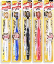 EBI-su Premium Care Toothbrush 5 Pack - Wide Head, Soft Flat-Trim Bristles for Effective Cleaning, Angled Neck for Back Teeth, Made in Japan, Adult Tooth Brush (No.62 Regular Type, Medium)