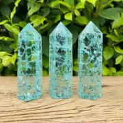 Blue Crackle Quartz Tower Blue Clear Crystal Obelisk Meditation Healing Tower