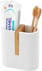 Matte White Toothbrush Holder for Bathrooms, Bamboo Toothbrush and Toothpaste Or