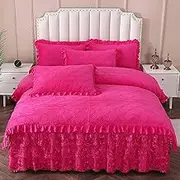 Ruffled Bedspread Sheet, Ruffle Bedskirt, Lace Bed Skirt King, Full Dust Ruffle Bed Skirt Wrap Around, King Size Bedspread with Long Ruffle, Home Bedding(D,180 * 220cm)