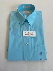 Van Heusen Poplin Blue Mist Long Sleeve Regular Fit Wrinkle Free Dress Shirt