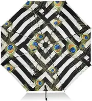 [RPLIFE] Umbrella for Rain, Lightweight Portable Automatic Open/close Umbrella for Women, Travel Umbrellas for Rain, Wind and Sun, Vibrant Peacock Feathers Black White Striped