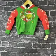 The Grinch Girl's2T Hooded Heart Pullover Sweater Green Grinch Christmas Pom