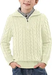 [IIMMER] Boys Winter Turtle Neck Long Sleeve Cable Knit Sweater 1/4 Zip Solid Pullover Sweater 3-12 Years