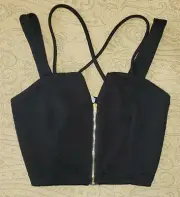 CHARLOTTE RUSSE Juniors Sleeveless Zip Front Crop Top Black XS NWT