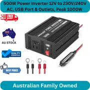 500W Power Inverter 12V to 230V/240V AC, USB Port & Outlets, Peak 1000W for Devi