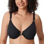 [DELIMIRA] Women's Inbarely Plus Front Closure Bras Racerback Full Coverage Plus Size Unlined Underwire Bra