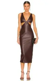 NEW Nookie Alexia Cut Out Midi Dress Chocolate BROWN FAUX LEATHER SIZE S SMALL U