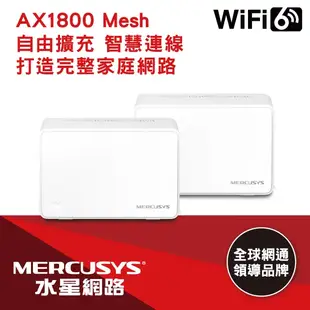 【Mercusys 水星網路】 Halo H70X AX1800 Gigabit 無線雙頻網路WiFi 6 Mesh網狀路由器/分享器(兩入組)