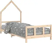 'vidaXL Kids Single Bed Frame | Fun House Design | Solid Pinewood | Sturdy with Wooden Slats | Easy Assembly | Natural Brown | Size 92x187 cm