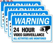 Video Surveillance Sign, 4-Pack 12" X 8" Security Camera Sign, Reflective and Wa