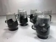NEW Set of 7 Vintage Corning Glas-Snap Mugs Black Base Glassware 8oz Hot Cold