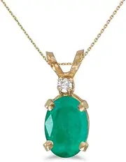 [LXR] 14k Yellow Gold Oval Emerald And Diamond Pendant