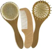 UPKOCH Baby Wool Brush Set Newborn Hair Brush Comb 3 Piece Kit for Gentle Scalp Care and Baby Shower