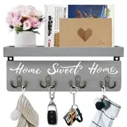 Wall-Mounted Key and Mail Holder, Wooden Key Rack with 4 Double Key Gray