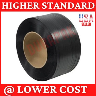 1/2" 7200 Ft 600 lb 16x6" Core Hand Poly Strapping Black Binding Warehouse Use
