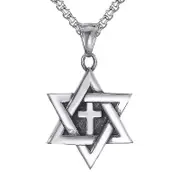Elfasio Star Of David Messianic Cross For Men S Stainless Steel Pendant Necklace Chain 60 cm Chain