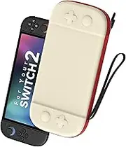 LXFEIFANTECH Slim Carrying Case Compatible with Nintendo Switch 2 2025, Hard Shell Travel Case with 12 Game Card Slots & Screen Protector Mat , Portable Hard Shell Storage Bag, Beige & Red