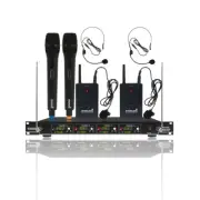 4CH Wireless VHF Microphone System Handheld & Headset Lavalier Bodypacks KTV Mic