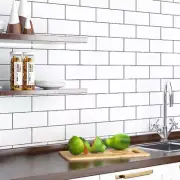 White Ceramic Wallpaper Kitchen Cabinets Oil Proof PET Self Adhesive Stickers