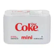 MINI CANS OF COCA COLA DIET CANADIAN SODA POP 6X222ml MADE IN CANADA