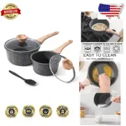 1.5QT & 2.5QT Non-Stick Granite Saucepans Set with Pour Spout – Safe & Versatile